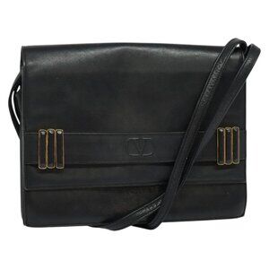 Authentic VALENTINO Shoulder Bag Leather Navy Gold